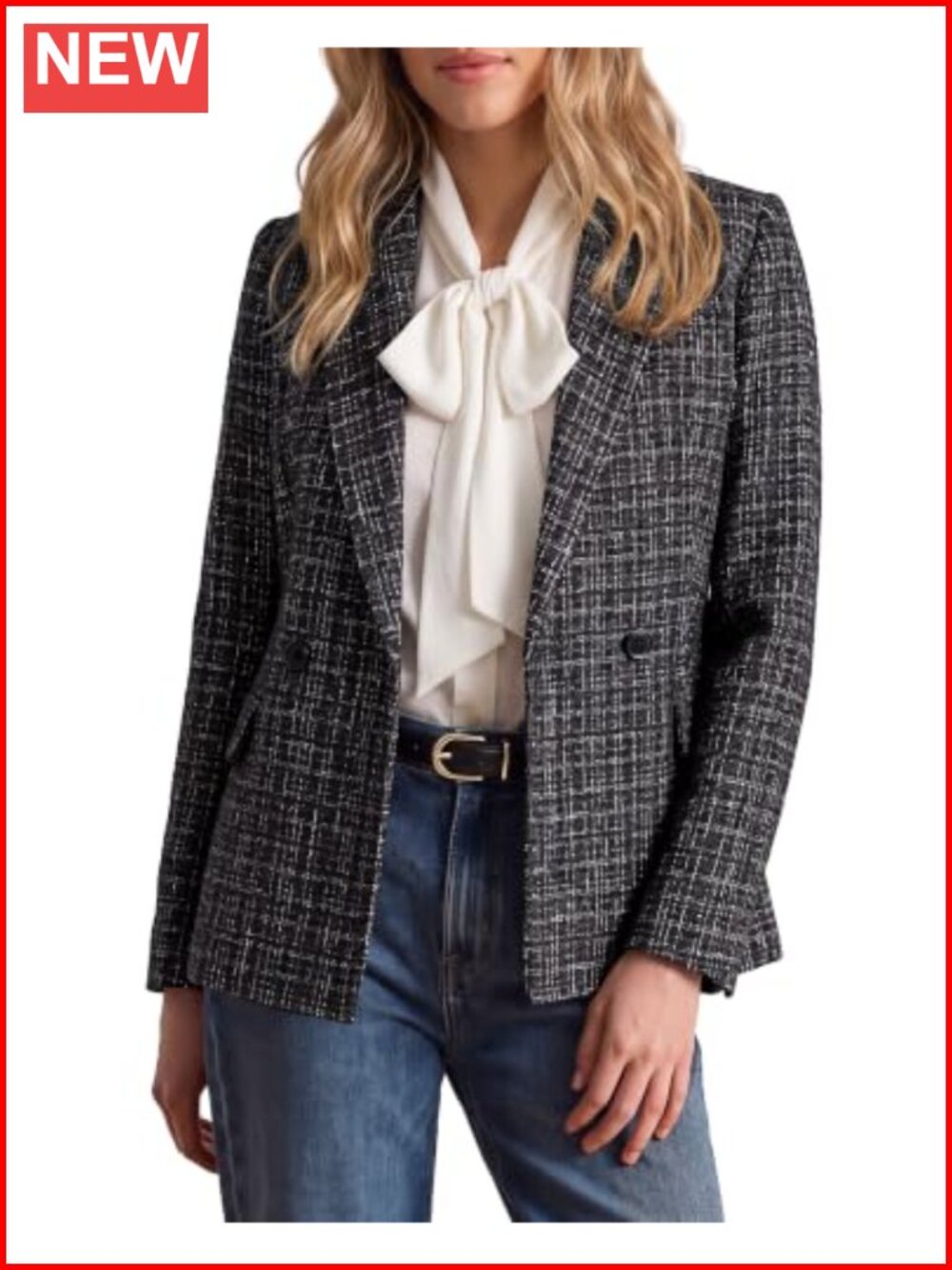 Tweed Double Breasted Blazer Dressy Casual Suit Jacket